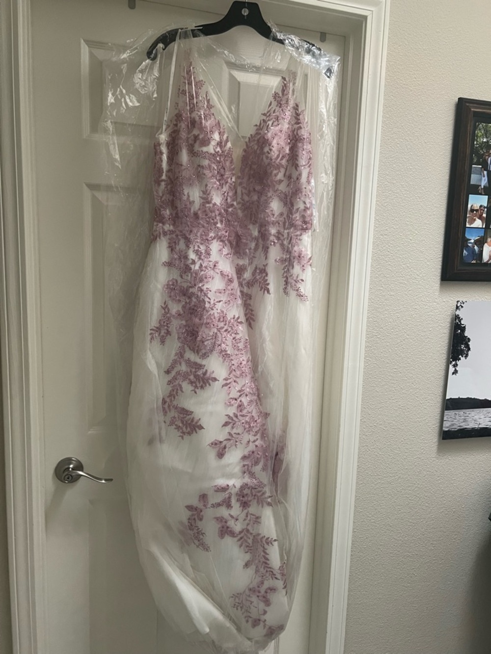 Ivory Tulle Gown with Dusty Rose Floral Appliqué
